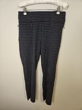 Betabrand Women's Navy Patterned Slim Pants Skinny Petite Business Casual
